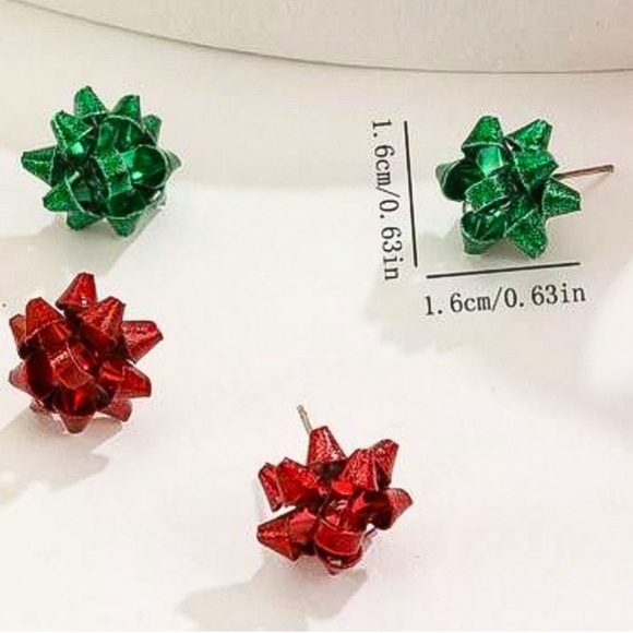 Any 4/$25! Red Christmas Holiday Bow Stud Earrings - Picture 3 of 5